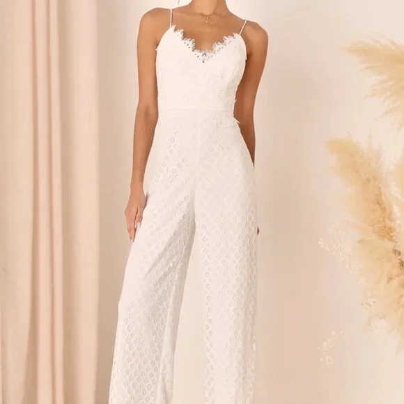 Lulus Forever Bliss White Lace Wide-Leg Jumpsuit - Picture 1 of 6
